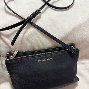 Michael Kors Navy Blue Pebbled Leather Double Zip Crossbody Bag